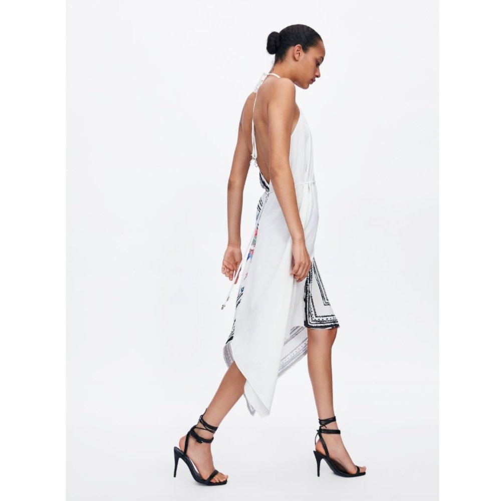 NWT Zara Size M White Floral Asymmetric Dress - Picture 4 of 5